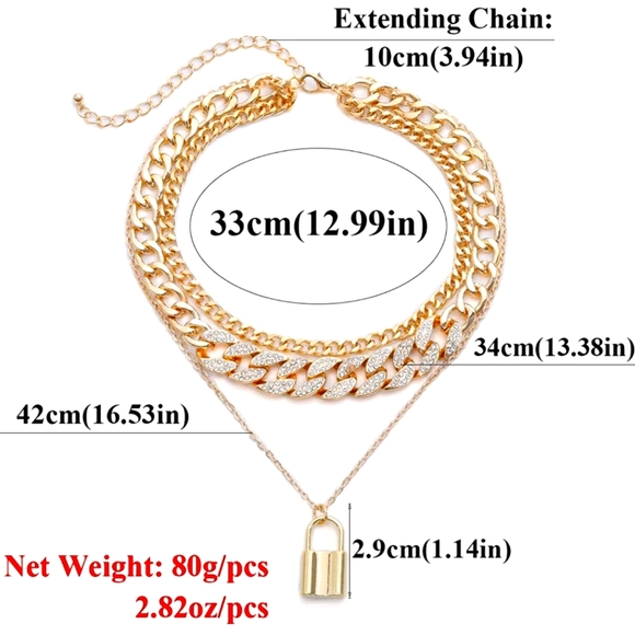 Iced Out Cuban CZ Layered Choker w 🔐 Lock - Picture 4 of 8